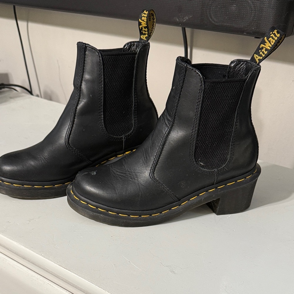 Dr. Martens Black Ankle Boots with Yellow Stitching